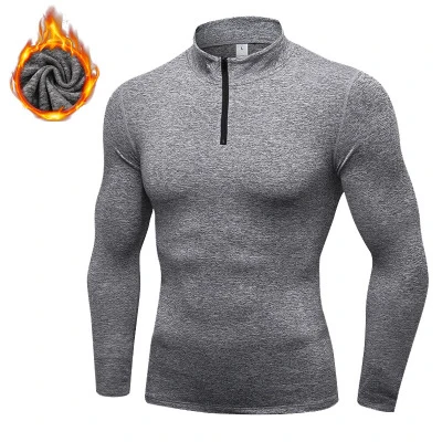High Quality Polyester Workout Men Training Top Quarter Zip Compression Long Sleeves Sports Gym T Shirts