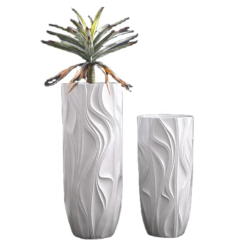 Оптовая продажа, современные домашние декоративные высокие цветочные горшки 70 90 см, большие вазы, белые комнатные вазы из стекловолокна