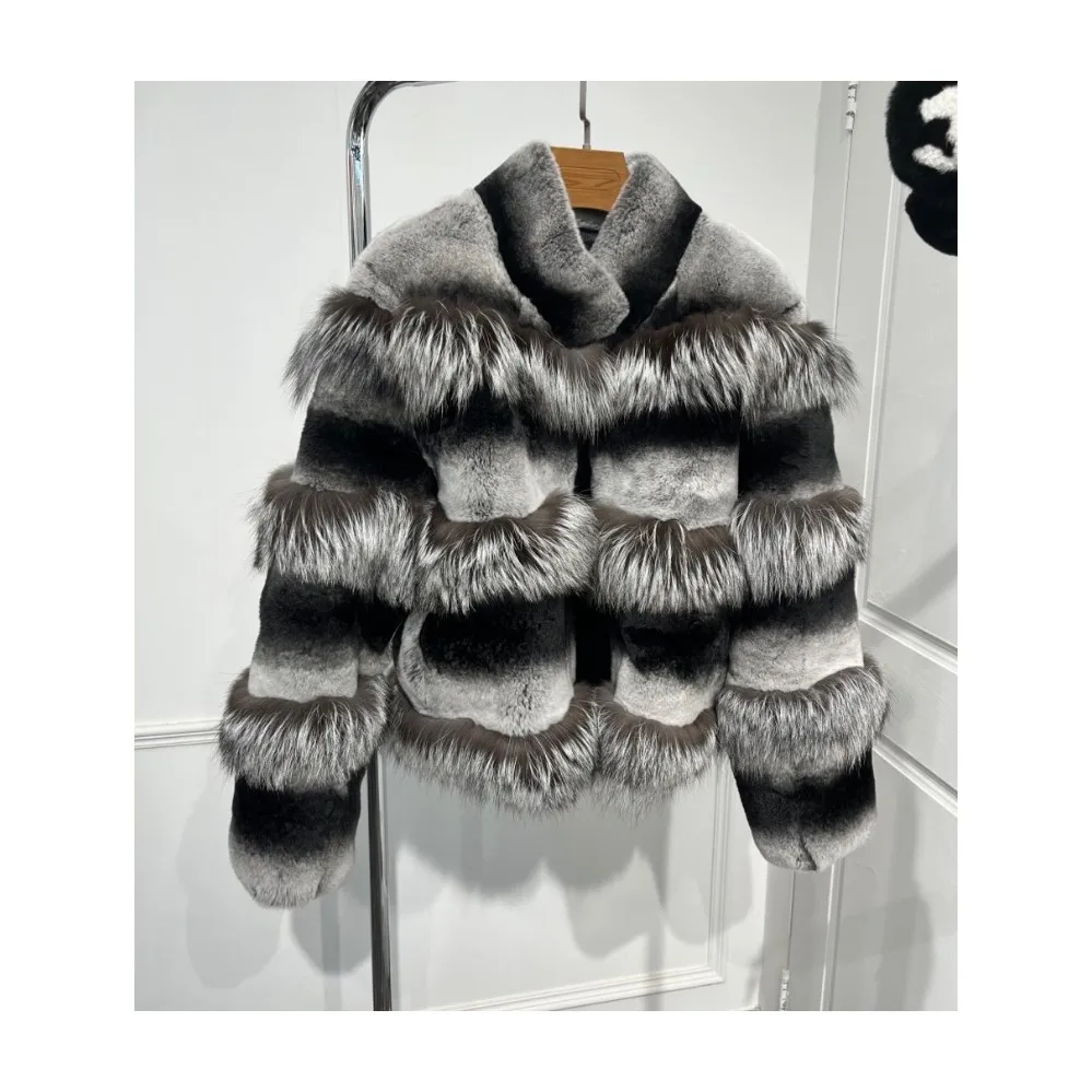 RXFurs silver fox fur coat rex rabbit jacket ladies