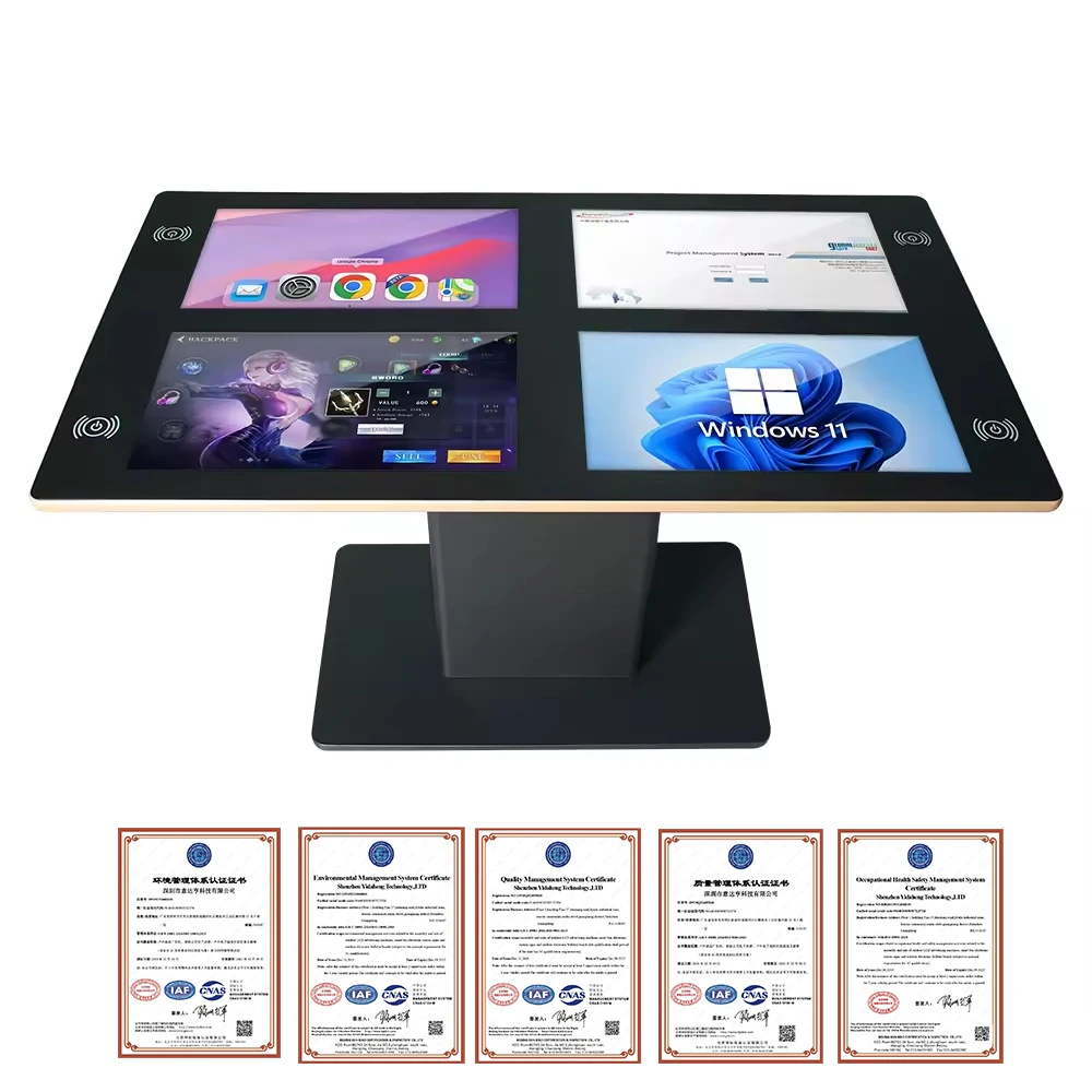 HD Smart 4-Screen Interactive LCD Multi Touch Table with Rounded Corners Waterproof Advertising Equipment