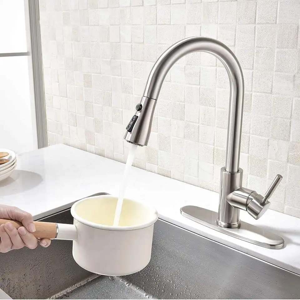 High Quality Stainless Steel Ss 304 Body Brush Pull Out Kitchen Faucet