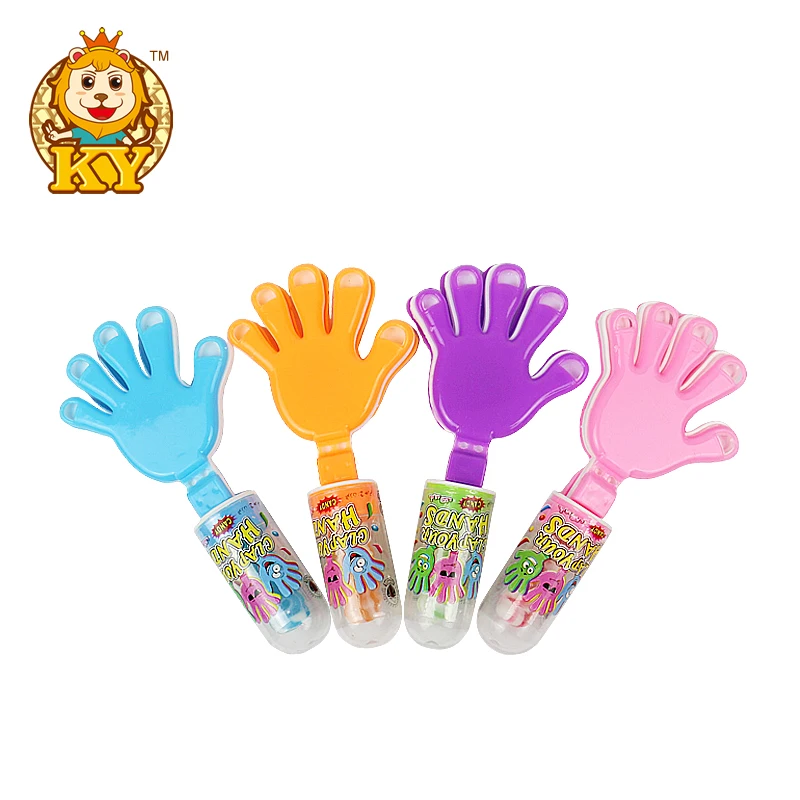 hot selling sweets plastic hand clap toys with nipple hard candy
