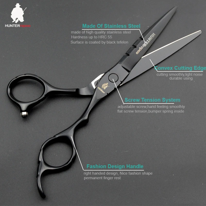 
6 inch Hair Cutting Shears Kit for Hairdresser Stainless Steel black scissors for haircut barbershop scissors set 