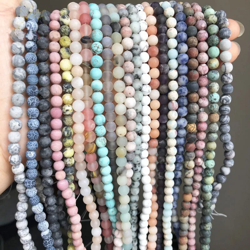 
Wholesale Matte Frosted Morganite/Agates/Tiger Eye/Turquoise Howlite Stone Round Beads for Jewelry Making Diy Bracelet 