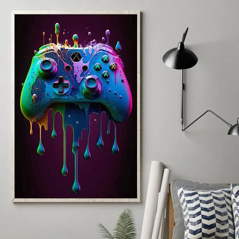80s Colorful Punk Neon Gamer Controller Cool Gaming Poster For Wall Art Esports Game Room Decor Canvas Painting Home Living Room