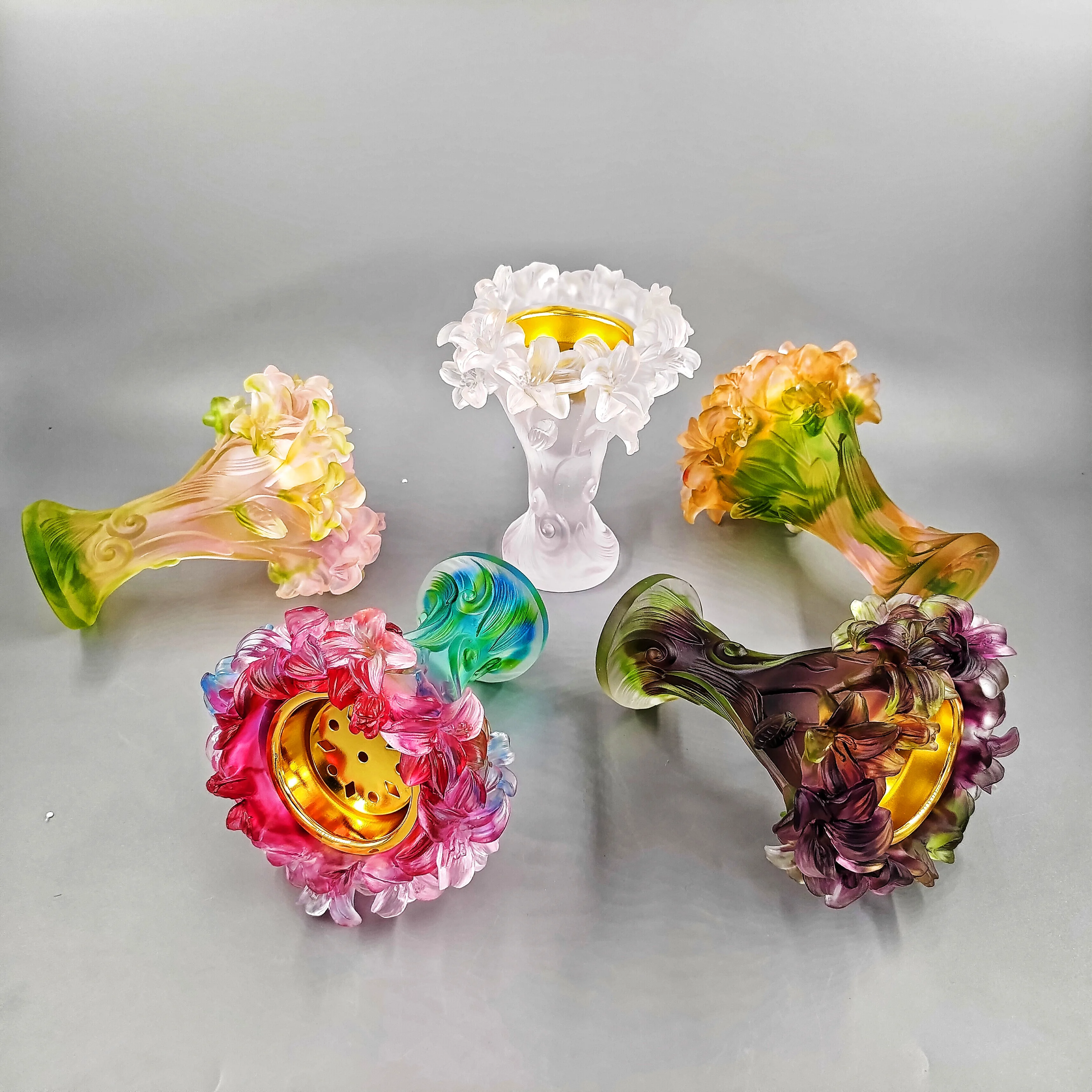 Handmade crystal daffodils medkhan burner colorful crystal daffodils vase  gift Liuli