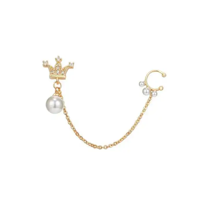 
S925 silver post senior zircon crown ear bone clip earrings female micro-inlaid tassel earrings jewelry 