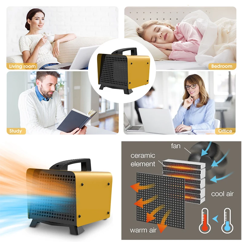 Heat-Resistant 1.5KW 2KW Portable Electrical room heater fan ceramic fan heater For Home Bathroom