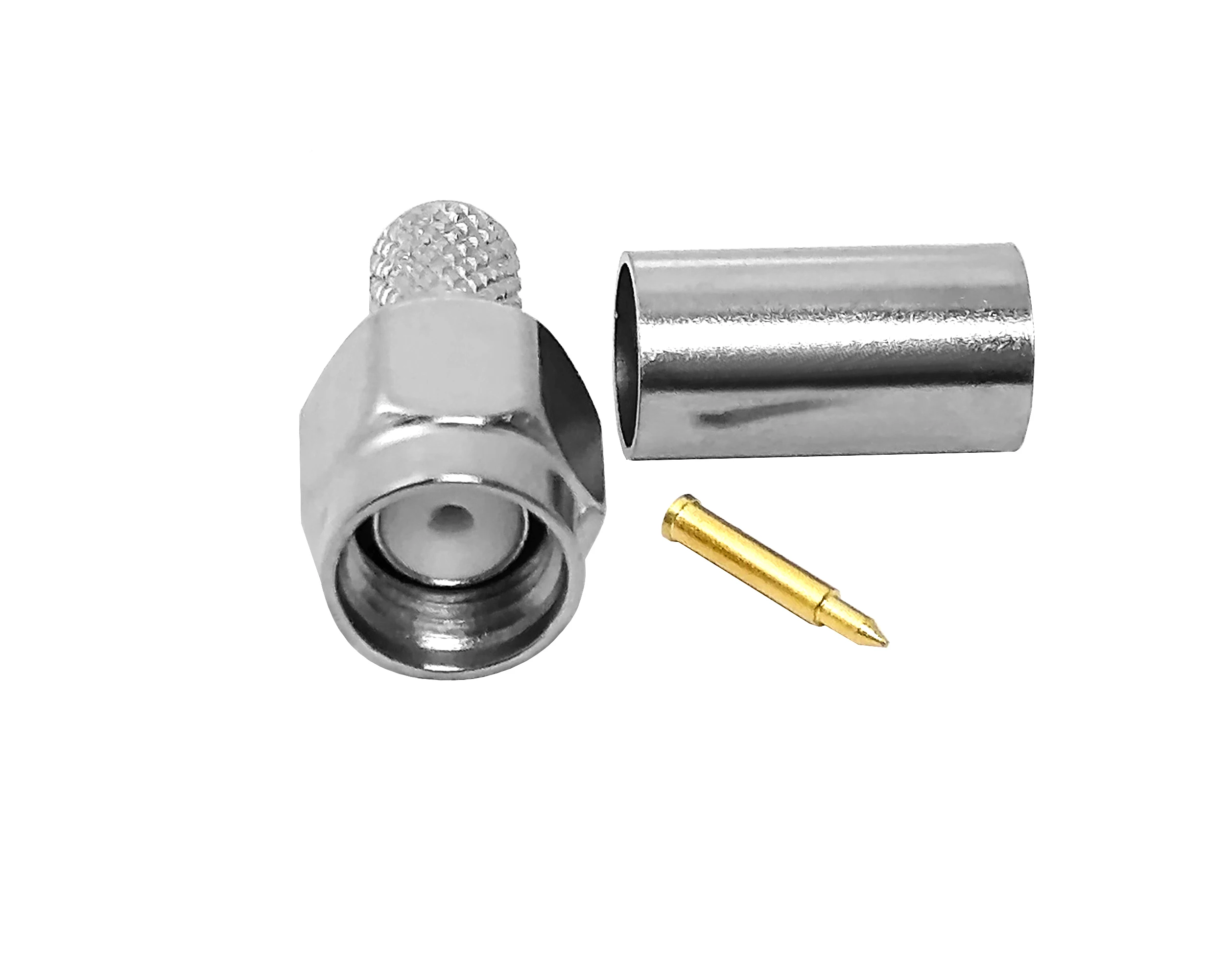 SMA Male (Plug) Connector For RG58  RG141 RG303 LMR-195  0.195 inch Cable  Crimp  Solder nickel plated brass Body