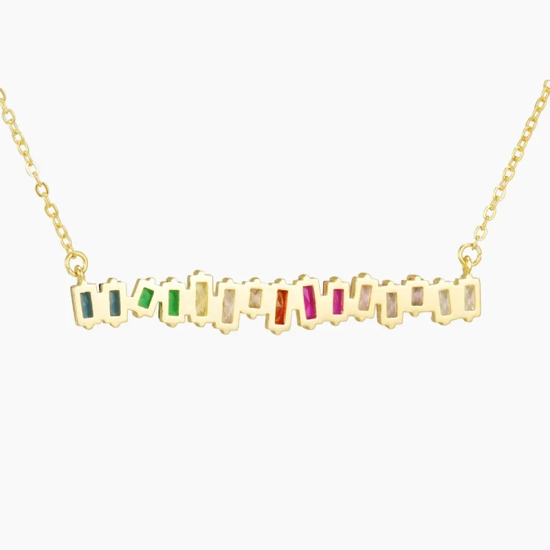 Daochong Custom Fashion New Design Summer Delicate Sparking Colorful Cubic Zirconia Rainbow Necklace