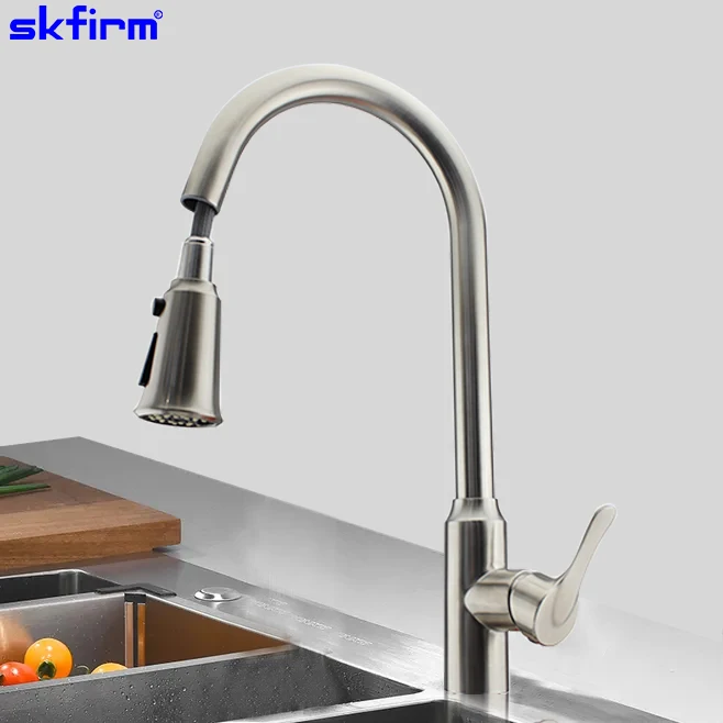 304 Stainless Steel Stream and Spray functionality Single Pull Down 3 Way Kitchen Faucet