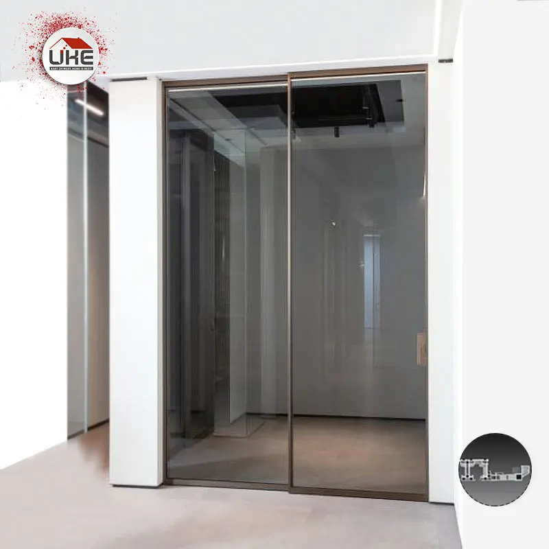 Hanging Sliding Door Hardware Kit Aluminium Frame Hidden Track 2 Synchronized Doors