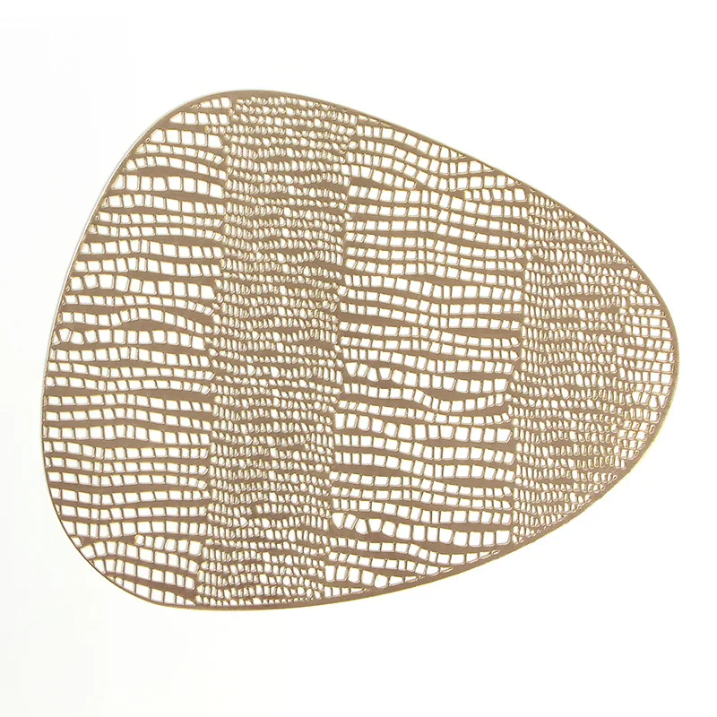 PVC Non Slip Hollow Coaster Oval Pebble Laser Cut Placemat Silver Gold Table Mats For Dining Table