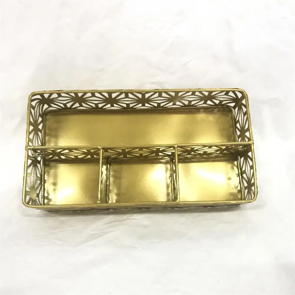 Hot Selling Office Supply Gold 4-Compartments Metal Desk Drawer Organizer Accessories Tray For School