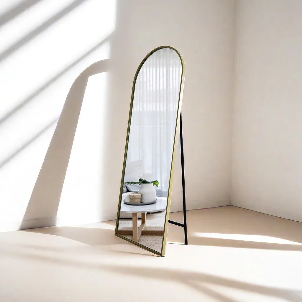 wholesale large arch standing floor mirror luxury metal frame decorative full body miroir for bedroom specchio espejo spiegel
