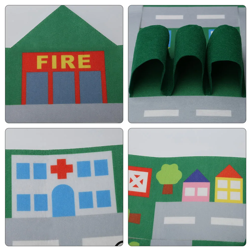 Felt car play mat game activity baby mat toys quiet time kids track road map felt play story board