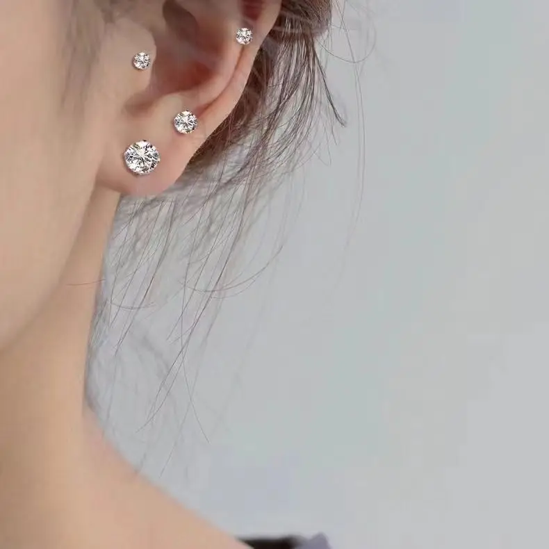 Yiwu DAICY Hot style super flash AAA zircon four claw circle pulling the ball stud earrings stainless steel jewelry