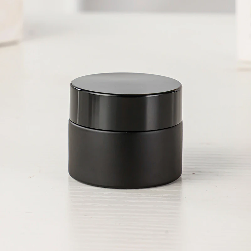 Matte black color 30g 50g empty cosmetic glass cream jar with black lid