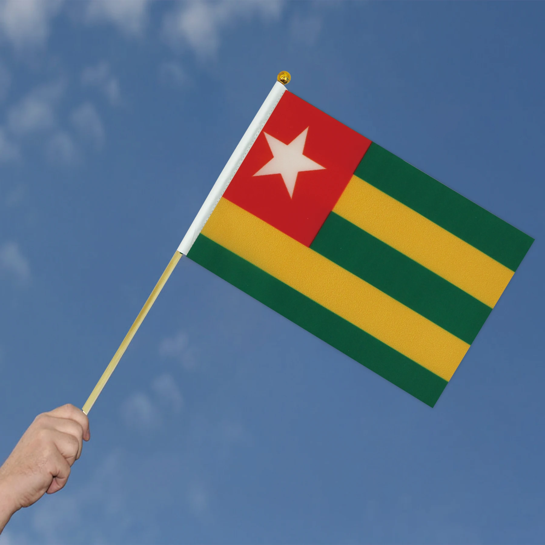 2024 Factory Hot Sale Togo  Wooden Pole Hand-Waved Flag  for General Holiday