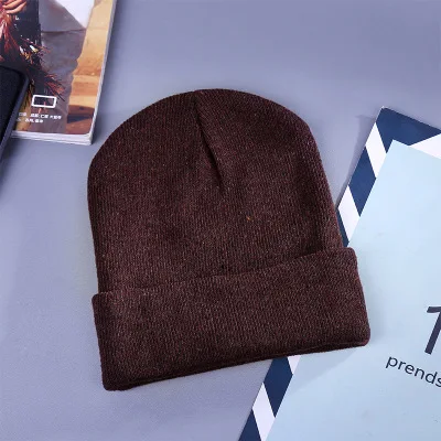 Wholesale Cheap Custom Cuffed Knit Hats Thick Melon Cap Wool Beanie Knitted Hat Winter Warm Pure Color Keeping Warm Plush Unisex
