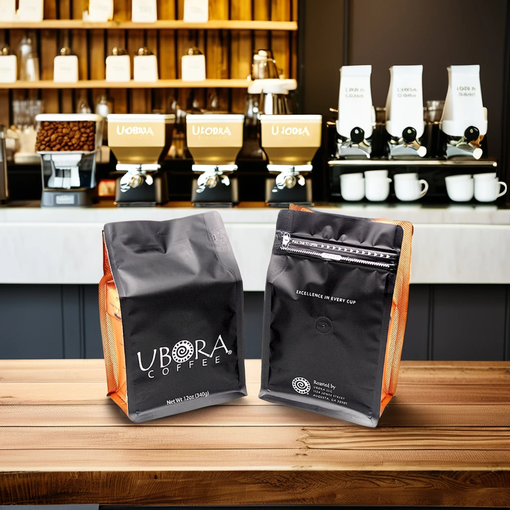 AT PACK Low MOQ UV Printing 12 oz Coffee Bags With Valve And Zipper Tin Tie Coffee Packages Flat Coffee Beans Packaging Bags