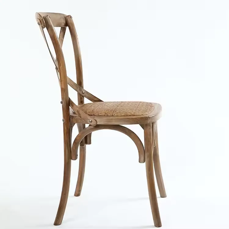 Modern Style Commercial Furniture Rattan Seat Cross Back Wood Party Chairs for Events Weddings Hotels