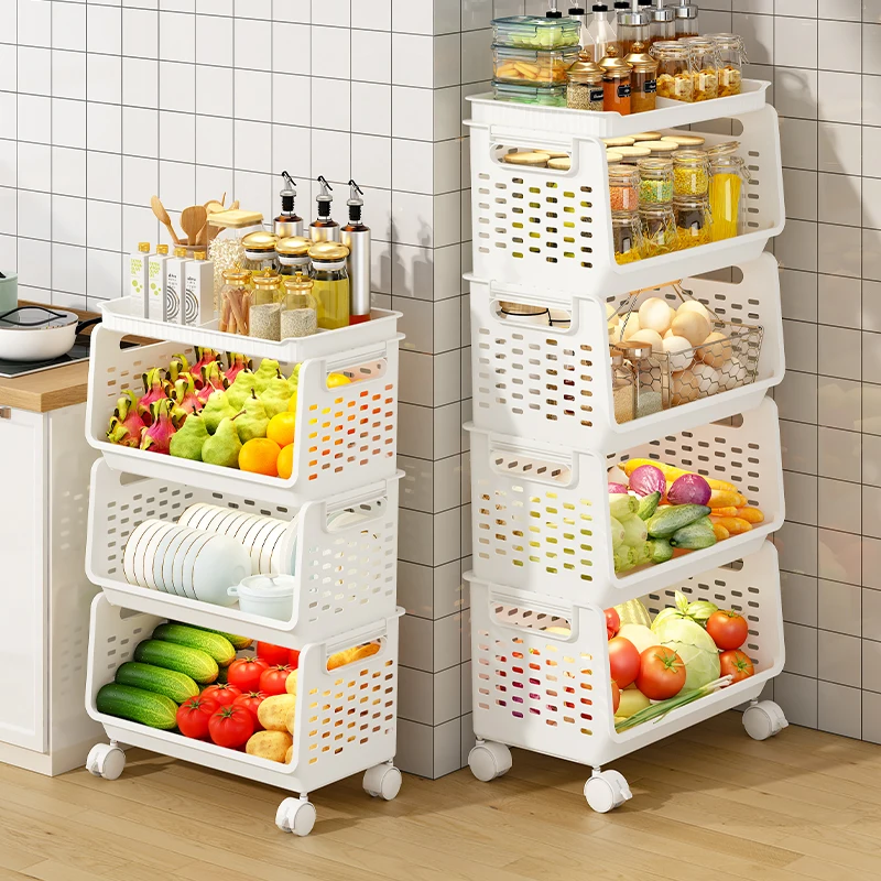 Fashion Design Kitchen Trolley Fruit and Vegetable Utility Cart with Storage Baskets Rolling Rack for Kitchen Storage