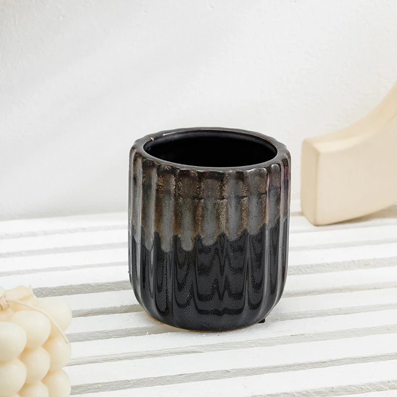 Classic wholesale cheap unique shape frosted matte black empty candle jars ceramic candle vessels