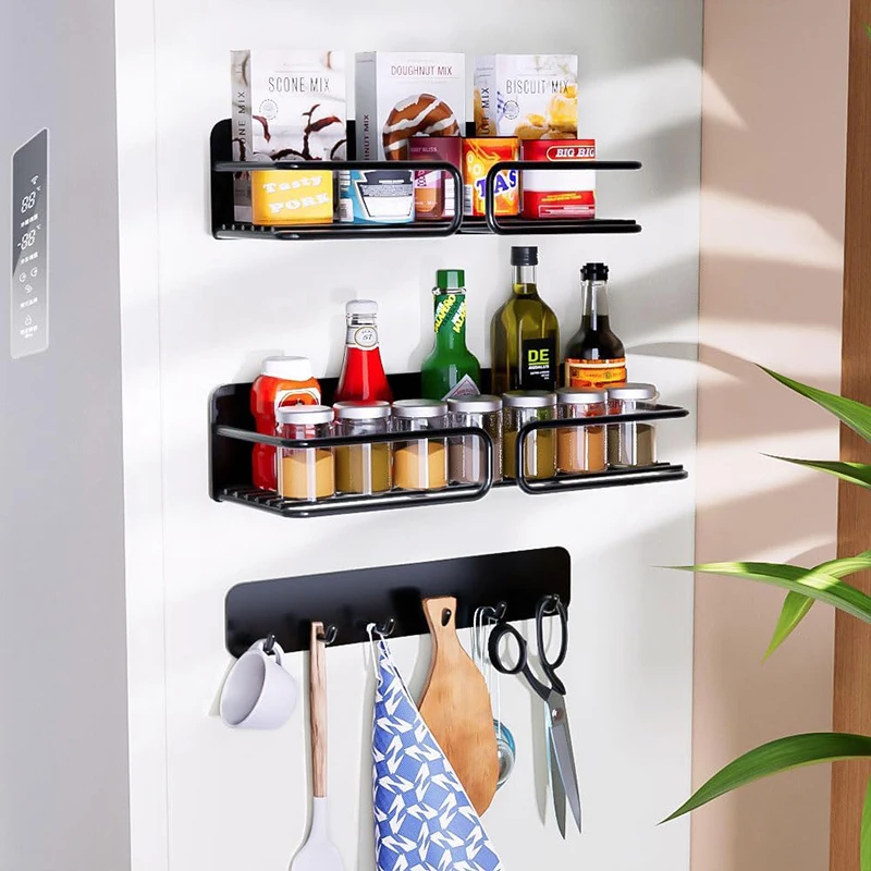 Magnetic Spice Rack Organizer Shelf for Refrigerator , Moveable Magnet Fridge Kitchen Organizers Storage