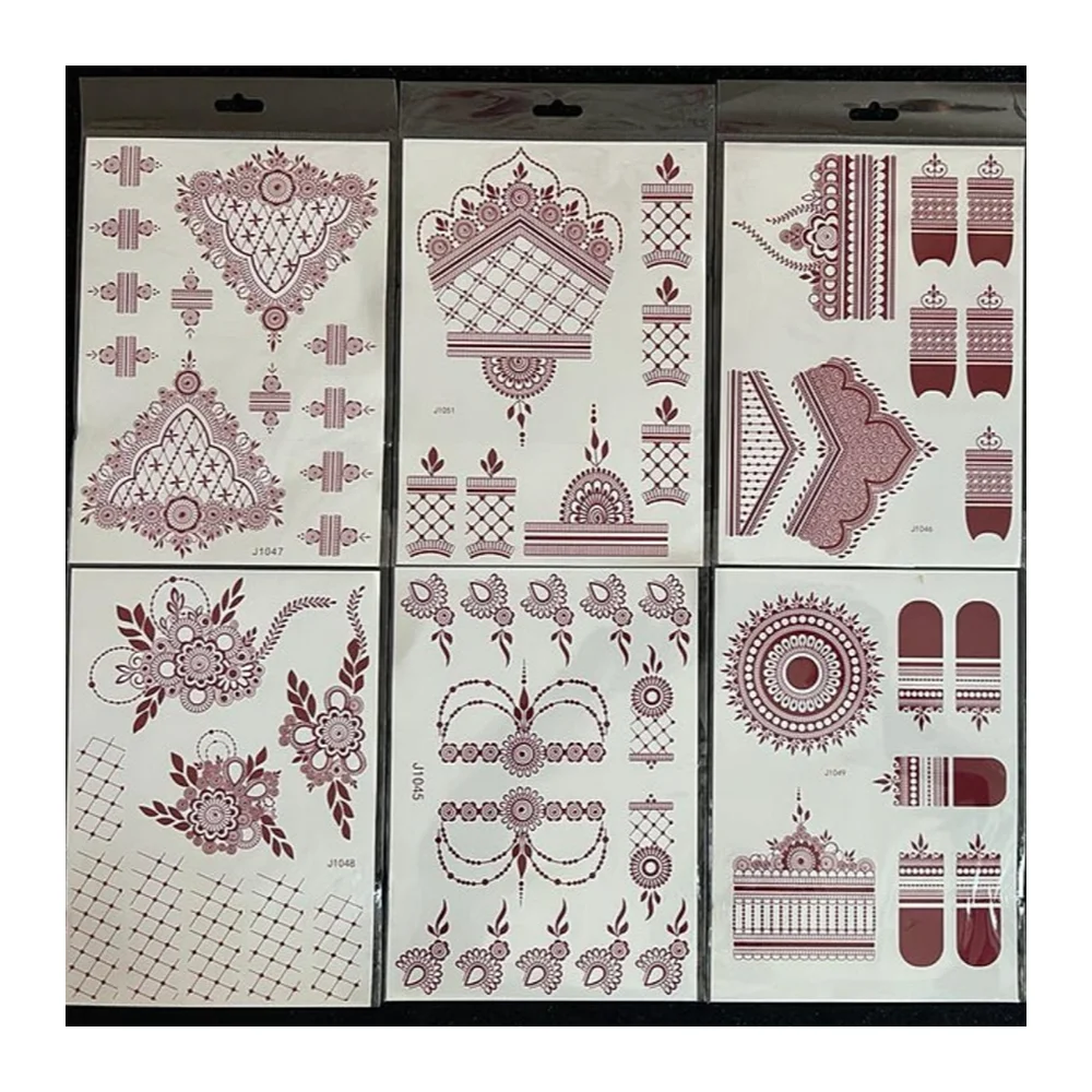 Factory Sale Brown Henna Lace Tattoo Temporary Sticker Body Art Middle East India Hand Back Tattoo Sticker