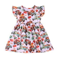 Toddler dress  milk silk dress girls cartoon summer short sleeves smocked dress