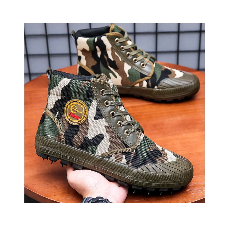 High Top Training Breathable Field Work Rubber Canvas Shoes