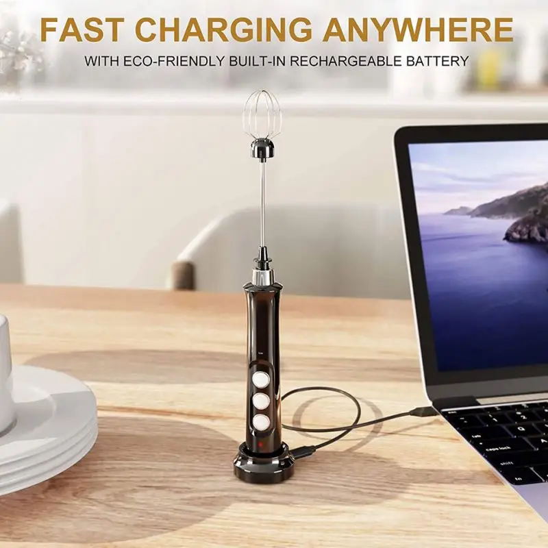 High Quality Mini Stainless Steel Electric Milk Frother Handheld Detachable USB Coffee/Tea Tool with Modern Design Box Packed