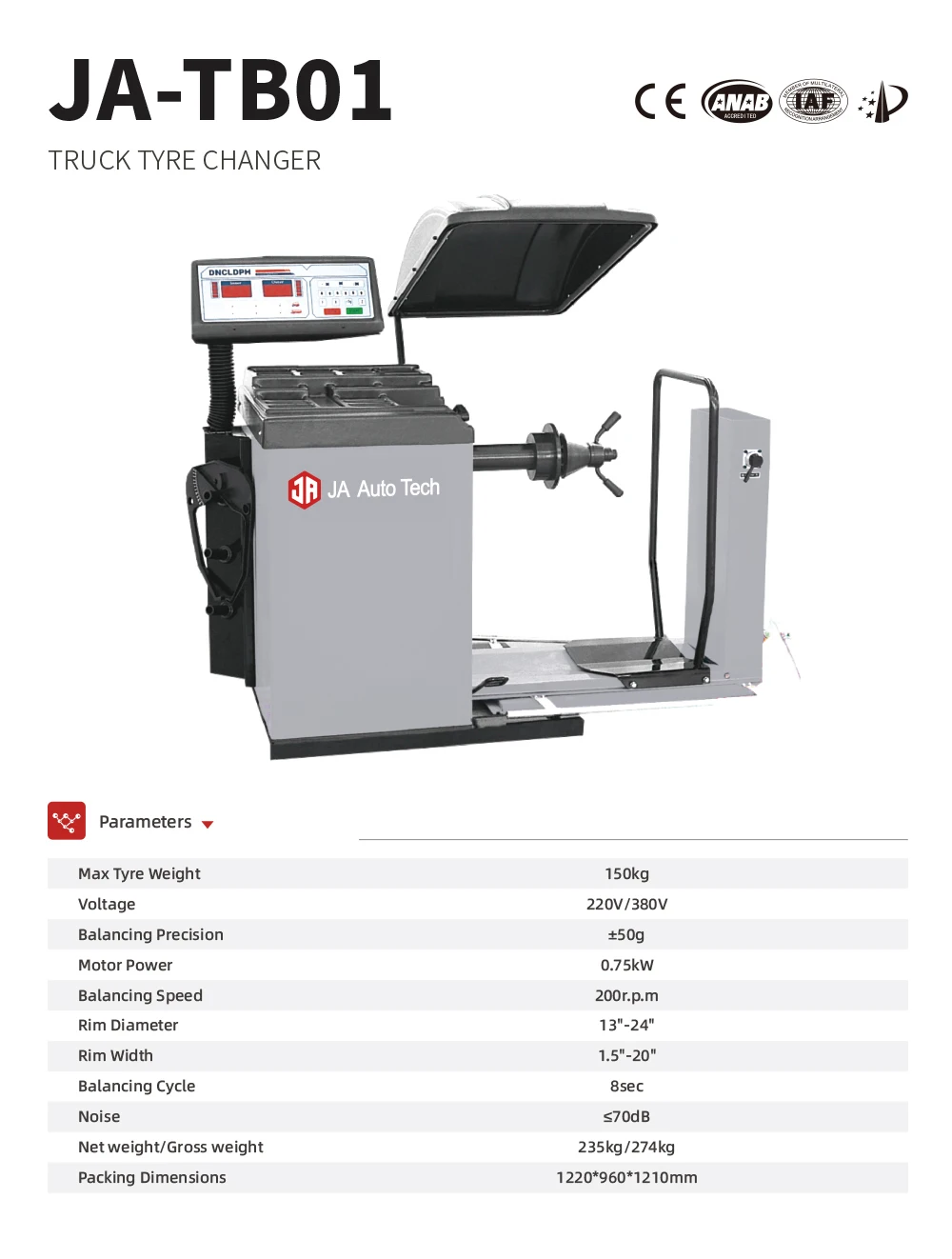 JA-TB01 Heavy-Duty Truck Wheel Balancer Wheel Balancing Machine Tire Changer for Max. 150 kg Tire