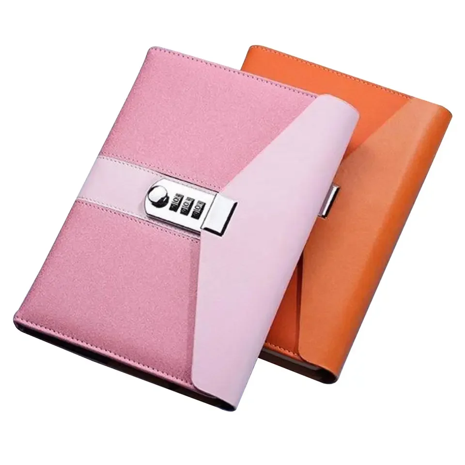 Custom Logo Private Diary Hardware Lock Code Book Password Locking Journal B6 Lined Leather Notebook With Lock