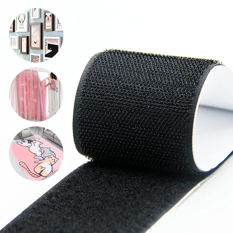 Strong Adhesive Hook And Loop Sheet Curtains and Door Panel Fastening Tape Sided Velcroes Strips Heavy Duty Backed Magic Tape
