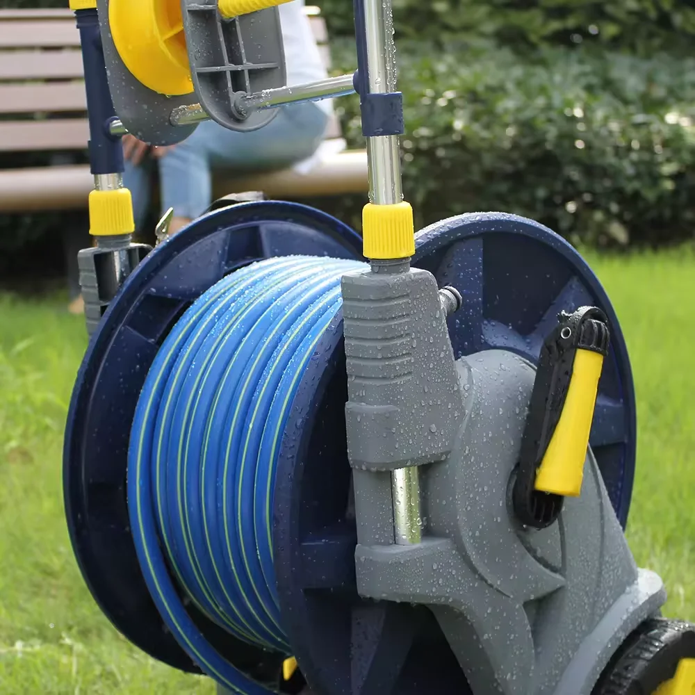 Hot sale 100m two wheel colorful irrigation system  plastic high pressure water truck  garden hose reel