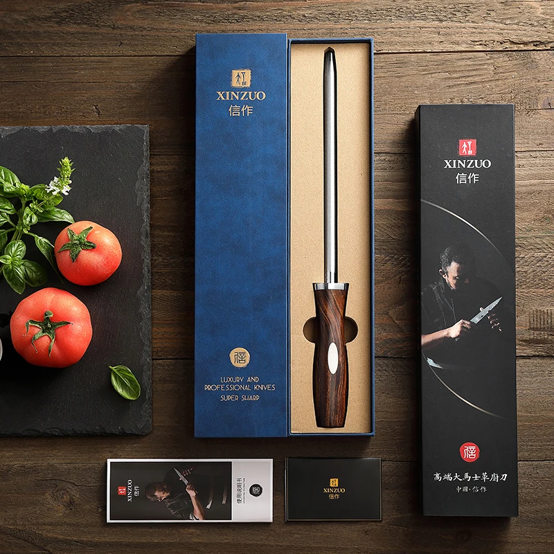 New Arrivals Professional Kitchen Knife Blade Sharpener Honing Steel Diamond Sharpening Rod Desert Ironwood Handle