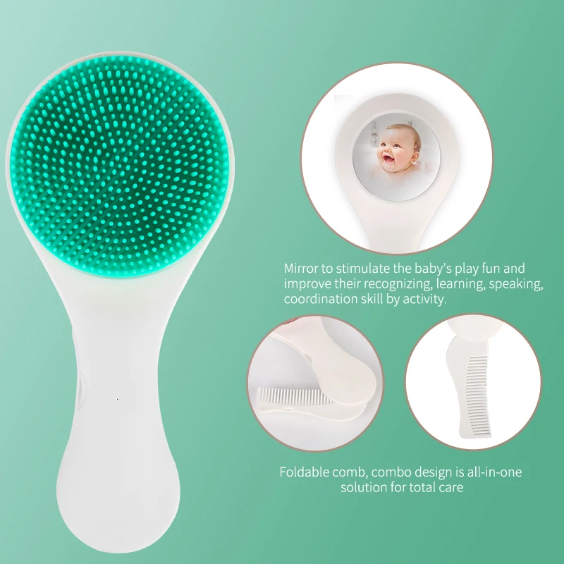 Baby Hair Brush and Comb Set Silicone Baby Brush and Comb Set with Mirror 3 in 1 Super Soft Infant Grooming Kit