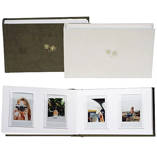 Vegan 3-Inch Hardcover Mini Photo Album with 52 Pockets Compatible with Fujifilm Instax Mini Weddings Writing Space Olive Color