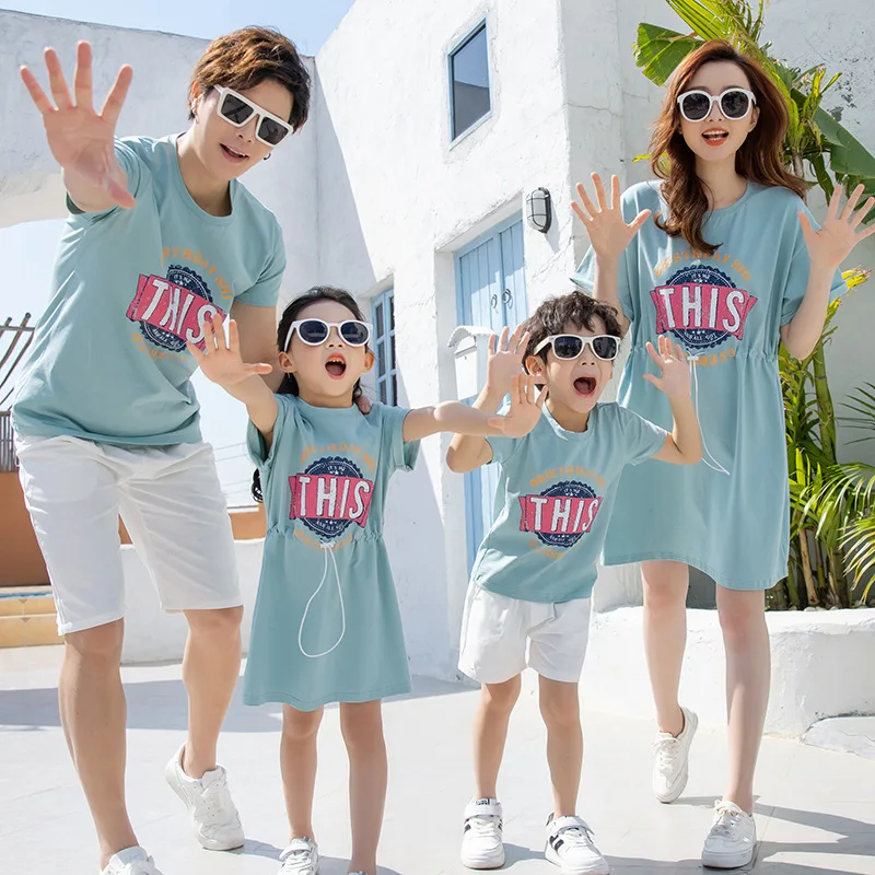 Mom & Me Dresses Daughter Father T-shirts Pants Family Look Outfits Family Clothing Sets Matching Wear Summer Parent-child