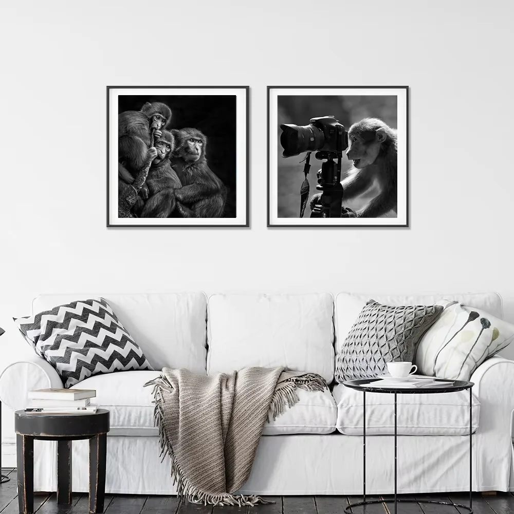 Black and white animal monkey modern design home decor wall art painting custom cheap printing
