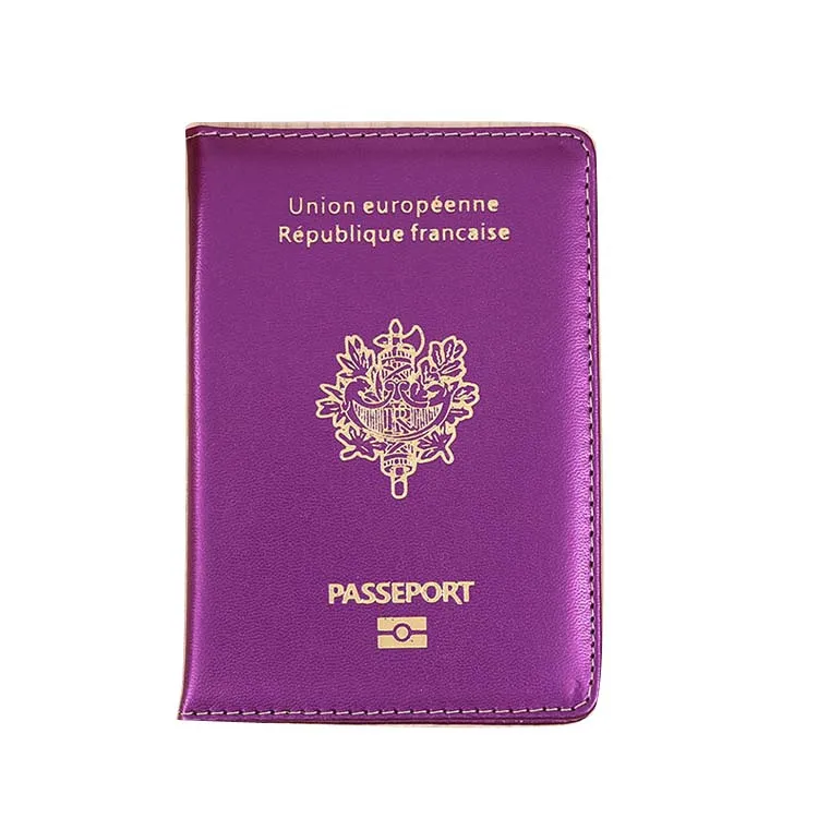 2023 Wholesale France Passport Holder Cover Multi 8 Colors Gold Foiled Debossed Shinny Leather Passport Case PU Passport Holder