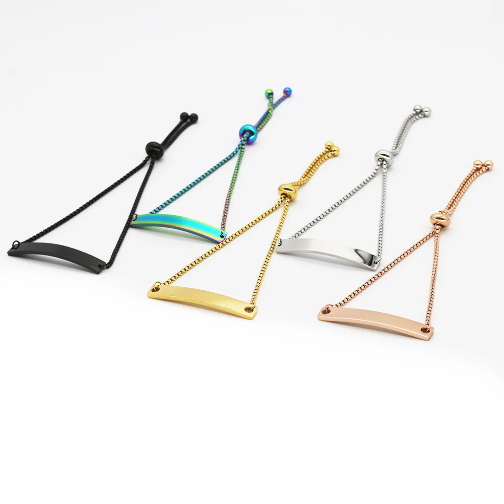 Non Tarnish Custom bracelet Stainless Steel Adjustable Curved Long bracelet DIY Engraved Bracelet