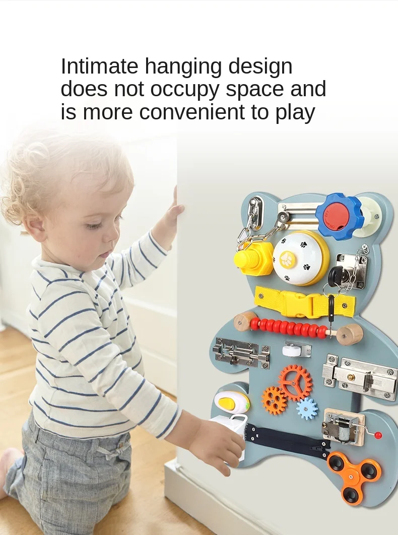 Montessori Cartoon Wooden Toys  Bear  Board Buckle Life skills Training Kids Early Educational Sensory Felt  Board