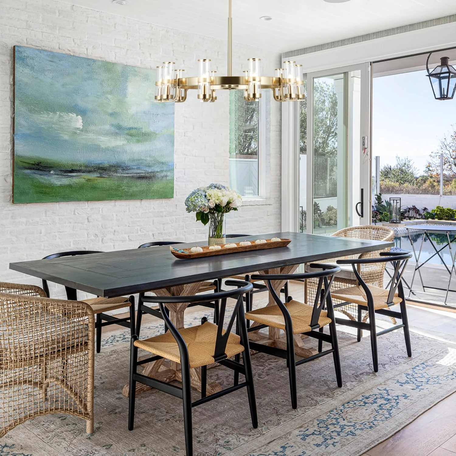 Wholesale Restoration Brass Modern Nordic Indoor hardware Ceiling Pendant Restaurant Light Black glass Chandelier