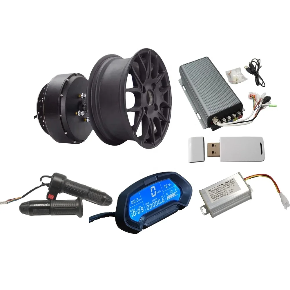 SIAECOSYS QS 12*5.0inch 5000W V4 Dual/Singal Shaft Detachable In Wheel Hub Motor Kits with Sabvoton 72200 Sine Wave Controller