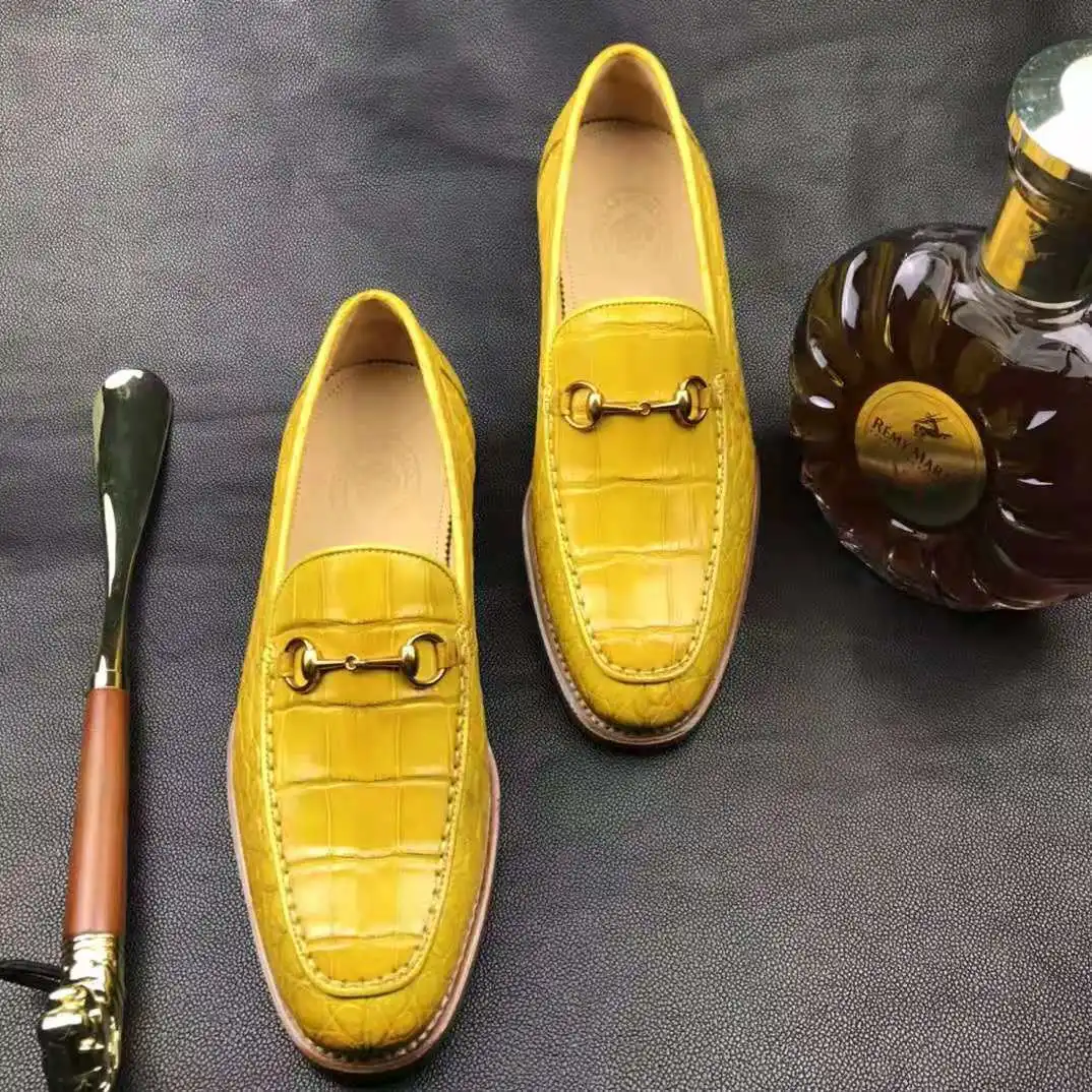 Wholesale High End Men Loafers Dress Fashion Shoes Genuine Leather Crocodile Yellow Casual Men Shoes