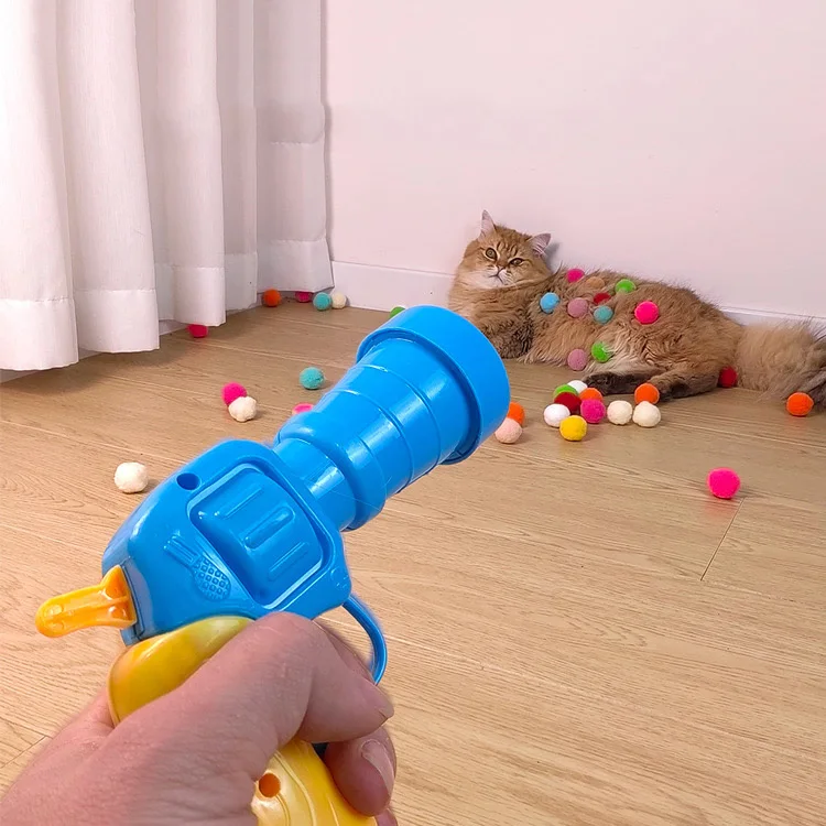 Soft Safe Cat Toys Cat Toy Balls with Launchers Set Pom Balls Launchers Cat Enrichment Toys Interactive Balls
