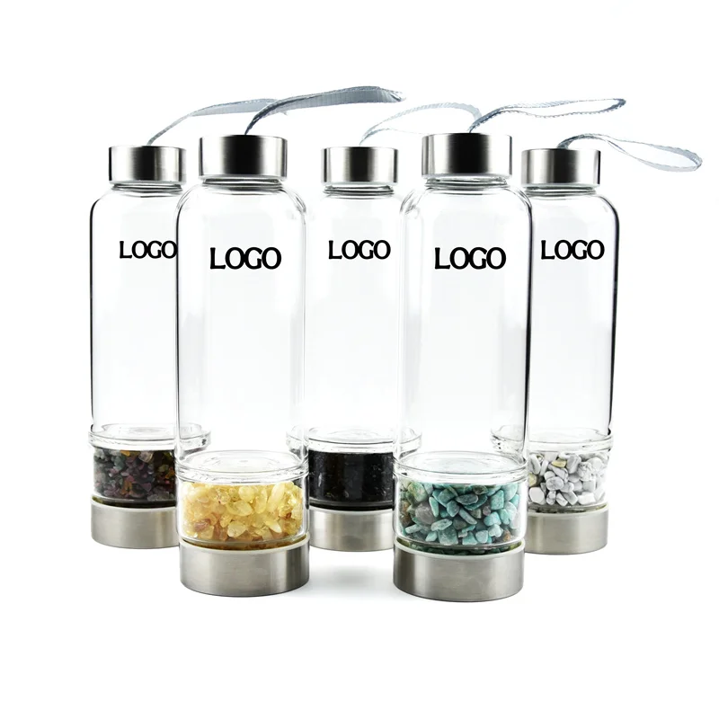 
Crystal Infused Water Bottle Healing Crushed Stone Infused Water Bottle Crystal Bottle 